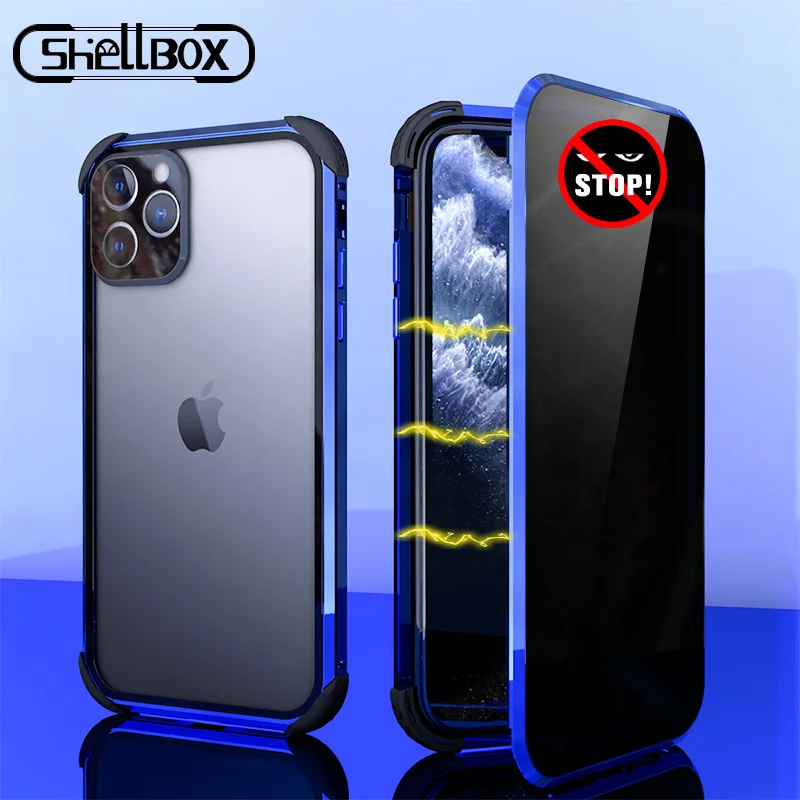 Чехол Shelbox из магнитного стекла для iPhone 11 XR XS Max антишпионский защитный чехол на 360