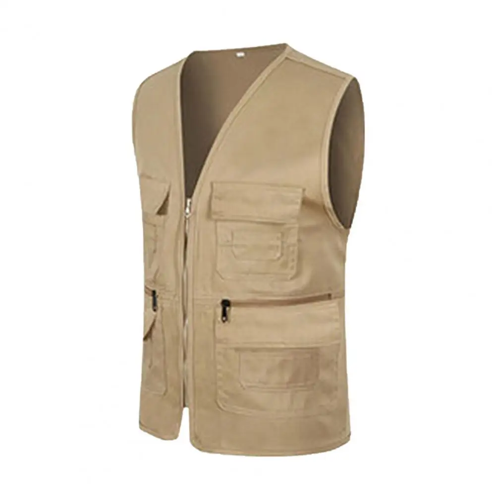 Fishing Jacket Quick-drying Vest Men Waistcoat Solid Color V Neck Multi Pockets Sleeveless Outdoor Summer Vest for Fishing