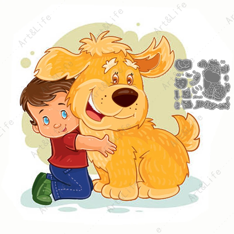 

Cute Boy And Big Dog Hot New Metal Cutting Dies Stencils for Making Scrapbooking Album Festival Birthday Card Embossing Cut Dies