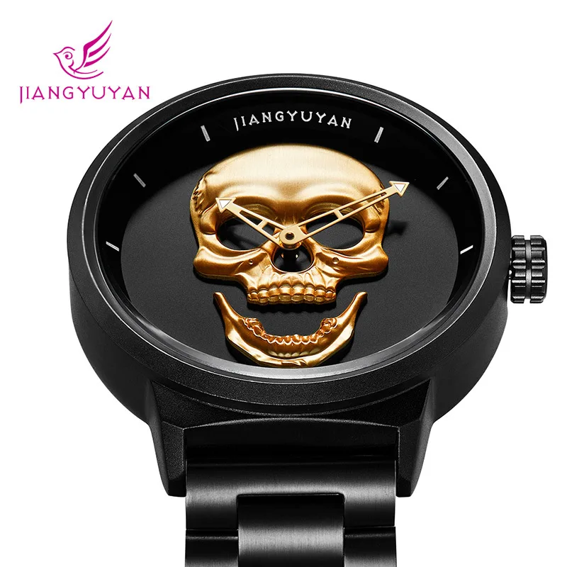 

Jiang Yu Yan jiangyuyan New Style Cool MEN'S Quartz Watch Skull Waterproof Steel Watch