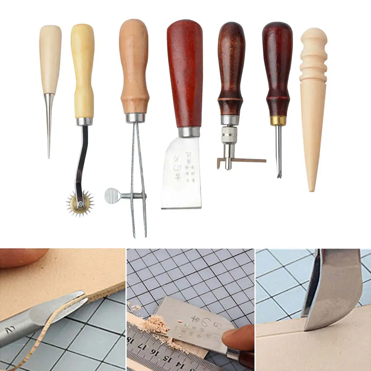 

7pcs DIY Leather Craft Punch Tool Sets Kits Hand Stitching Sewing Punch Carving Working Saddle Groover Tools for Home Supplies