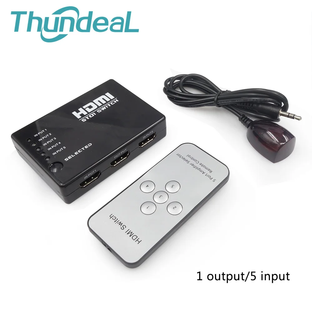 Коммутатор ThundeaL HDMI 1080P коммутатор с 3 / 5 входами на 1 выход ИК-пульт ДУ для PS3 Xbox HD ТВ