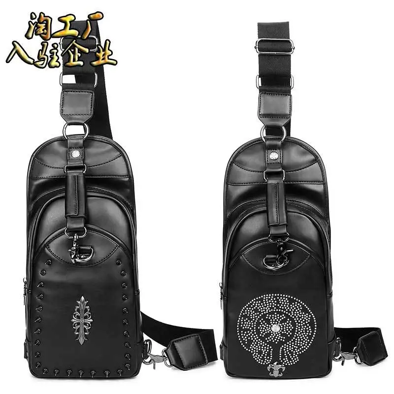 

Manufacturers Direct Selling MEN'S Chest Pack Europe And America PU Leather Rivet Men's Bag Shoulder Cross-body Solid Color Wate