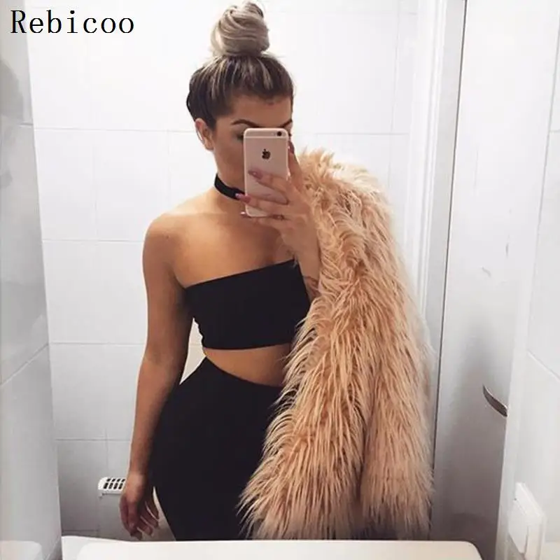 Rebicoo короткий длинный рукав плюс размер пальто сплошной цвет теплое Женское зимнее пальто модный кардиган искусственный мех куртка