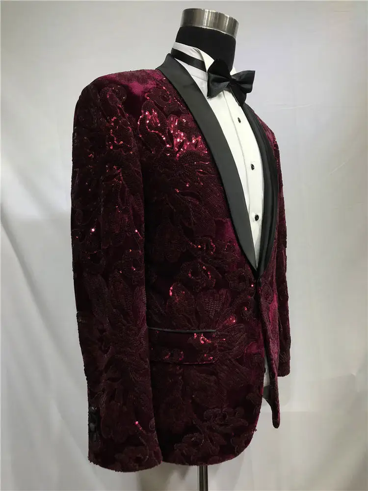 Red Beaded Suit Tuxedo Jacket+black Pant Mens Stage Wear Mens Tuxedos Wedding Plus Size Custom Suits Tailor Made Suit