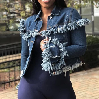 

New Autumn Women Tassel Denim Casual Jacket Harajuku Boyfriend Wind Jean Jacket Loose Long Sleeve Female Coat Streetwear