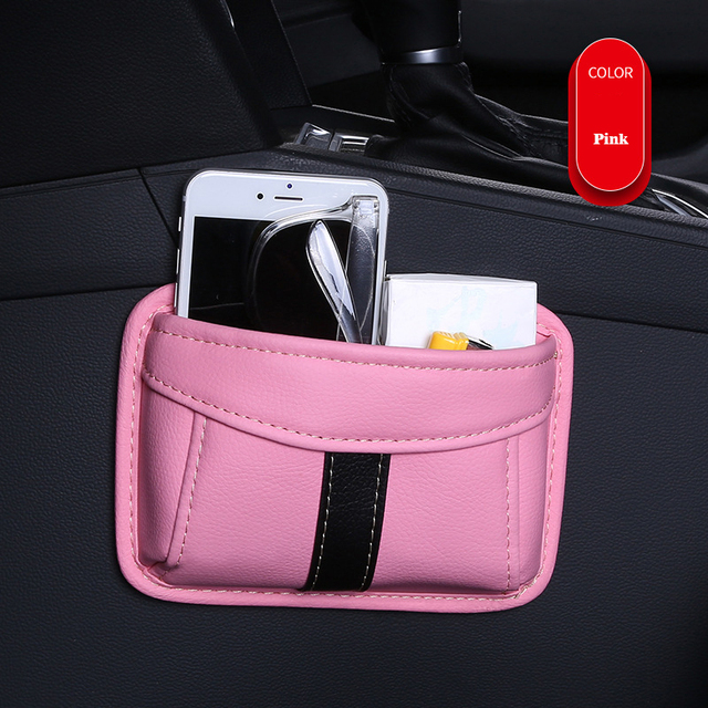 Car Storage Box Multifunction PU Leather Protable Organizer Box Paste Type Debris Hanging Mobile Phone Storage Shelf