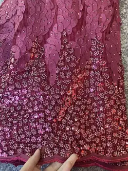 

New Wine Red African George Lace Fabric With Sequins Lace Nigerian George Wrapper High Quality African Fabric For Dress 5yards