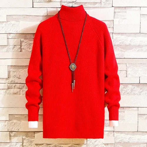 Красный Thick Mens Sweaters New Casual Turtleneck Winter Sweater Men Pullover Long Sleeve Casual Men Jumper Sweater Fashion Clothes - Цвет: Красный