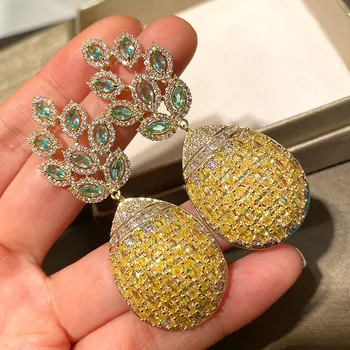 

FISHAN Luxury Yellow Pineapple Zircon Earrings Gold Color Dangle Jewelry Party Ladies Banquet Dress Women Accessories Gift 2020