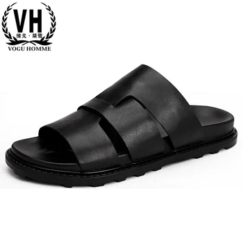 

Mens Slippers Summer Fashion Breathable Beach Shoes men High Quality Genuine Leather Casual Sandals Shoes all-match cowhide