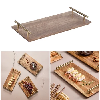 

Wooden Tray with Handle,Dinner Plates Setting Serving Dish Sushi Steak Desserts Display Tray