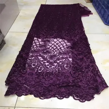 

African Lace Fabric 2019 Embroidery Nigerian Beads Lace Fabric.High Quality Stones beads French Tulle Lace Fabric For Women