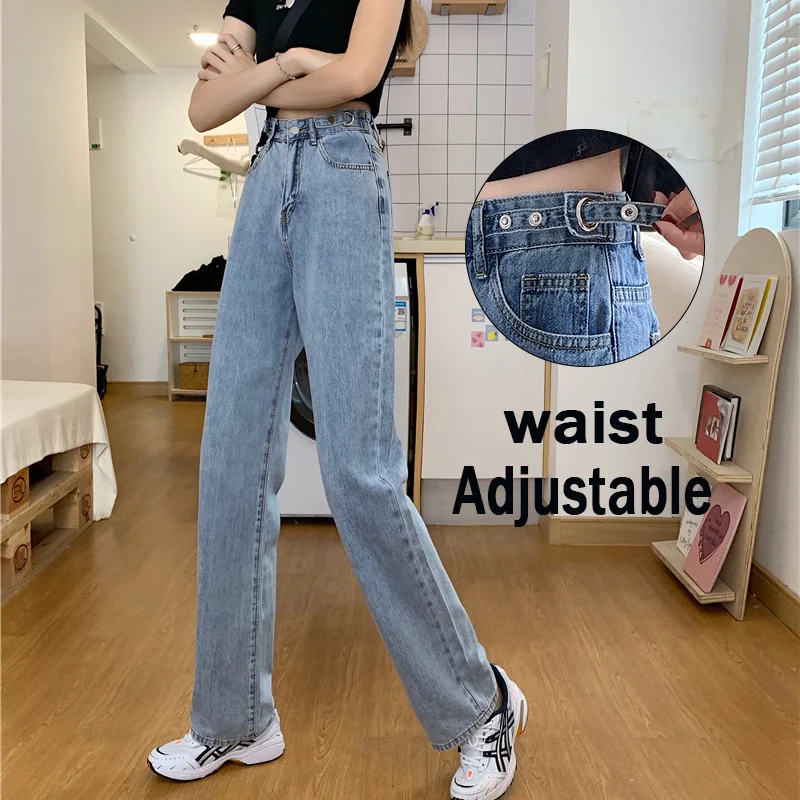 

Women's jeans retro style wide leg high waist slim straight 2020 new fashion slim blue mopping trousers
