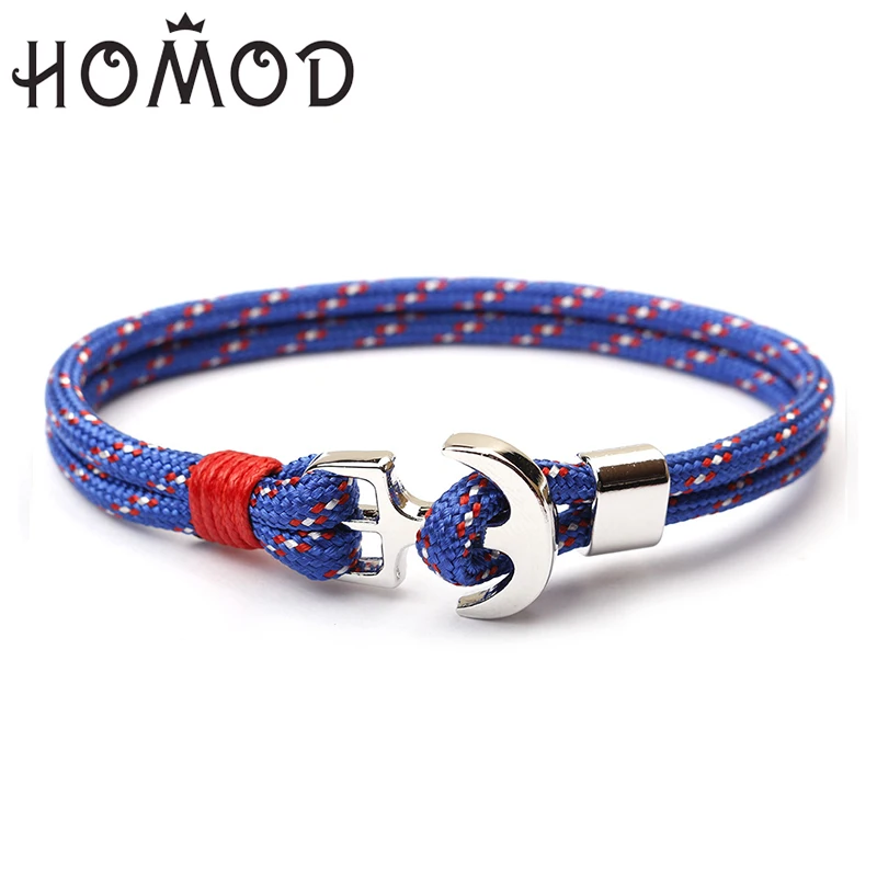 

HOMOD Handmade Jewelry Alloy Anchor Bracelet Multilayer Rope Chain Paracord Bracelet For Women Men Navy Style Gift