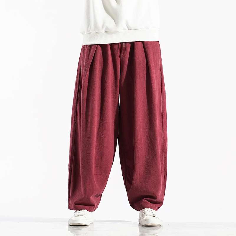 Men's Harem Pants Harajuku Wide-leg Sweatpants Male Cotton Linen Loose Trousers Streetwear Men Woman Casual Pants Korean Fashion wide leg pants wide leg sweatpants