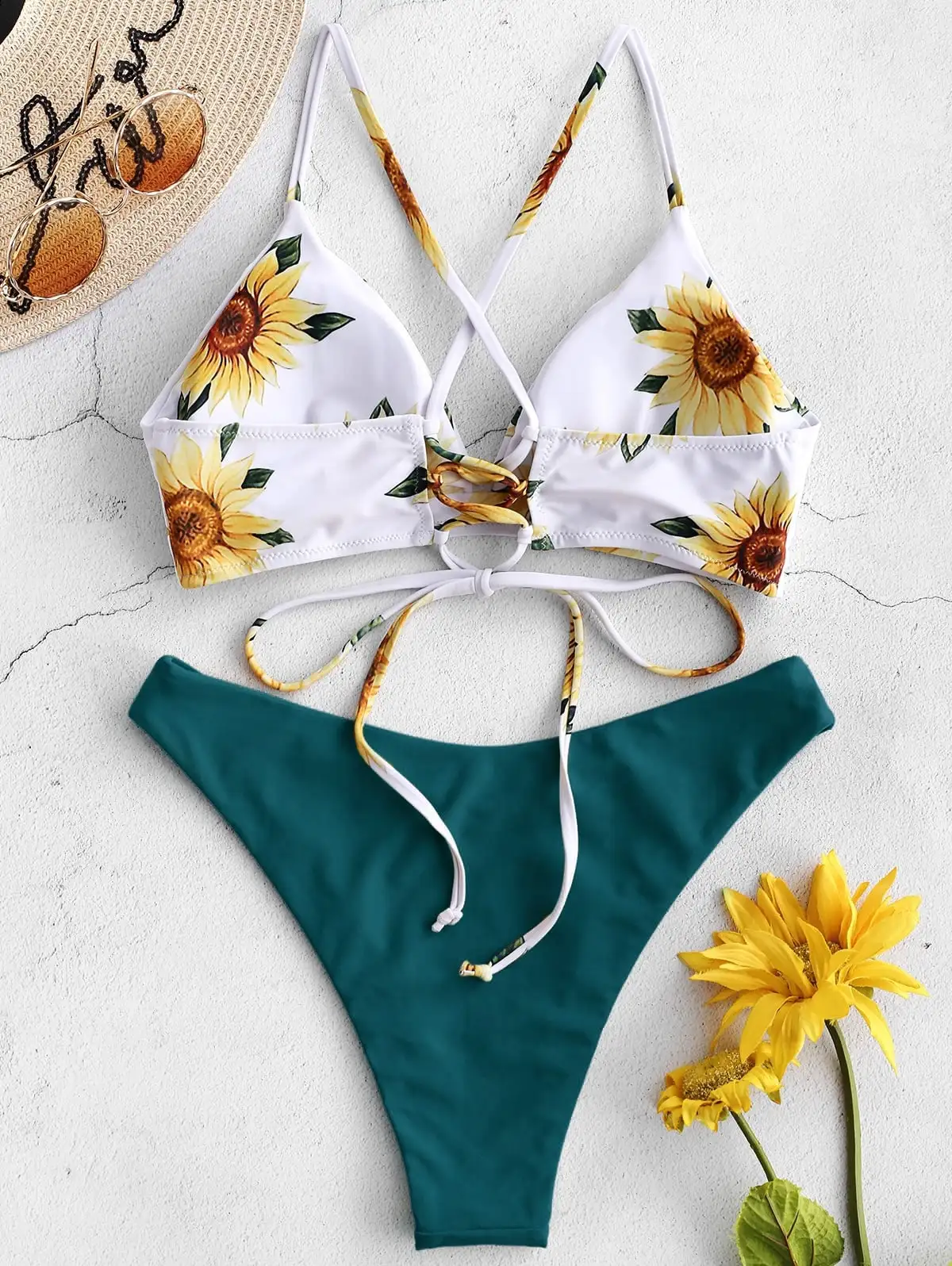 Sunflower Printed Bikini Set Sexy Swimwear Push Up Padded Bikini Bathers Bandage Bathing Suit Swimsuit
