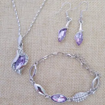 

Fine jewelry 925 sterling silver suitable for ladies wedding angels fairy light purple necklace earrings bracelet set yw049