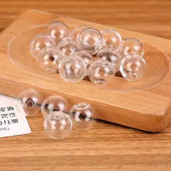 

200pcs Transparence Mini Lightbulb Globe Glass bubble round ball with hole Diy hollow glass orbs vial pendants jewelry findings