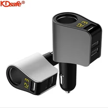 KDsafe Two Cigarette Lighter 3 USB Port Car Charger QC3.0 Fast Charge Adapter Digital Display Real-time Voltage Detect Universal