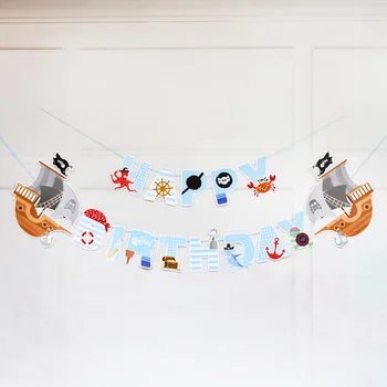 

28x13CM Pirate Ship Happy Birthday Glitter Paper Letter Banner Hanging Flags for Birthday Party Festival Decorations