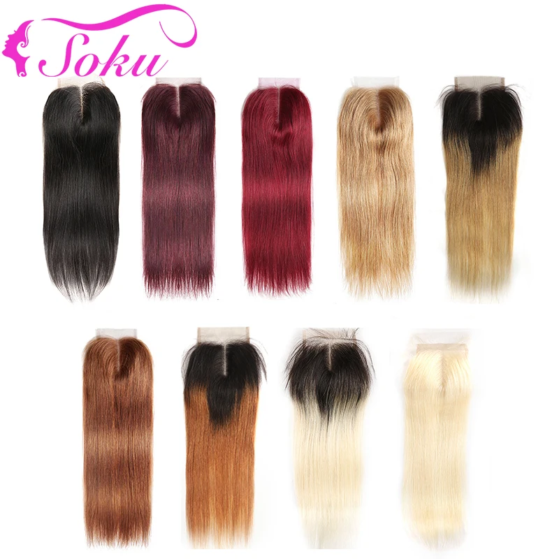 Brazilian Straight 4x4 Lace Closure SOKU 8-20Inch Free/Middle/Three Part Lace Closure Non-Remy Human Hair Swiss Lace Top Closure