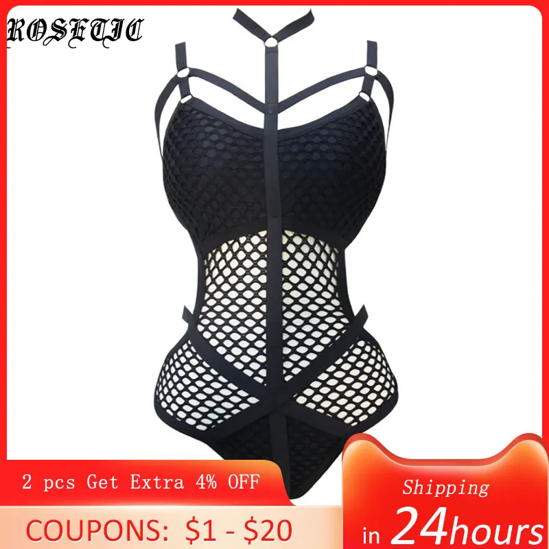 Rosetic Women Black Sheer Knit Net Mesh Sexy Women Swimwear One Piece Swimsuit Female Bather Bathing Suit Swim Halter Aliexpress