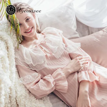 

Das Pajama women's autumn and winter new sweet Ruffle cotton round neck Korean court casual home clothes set