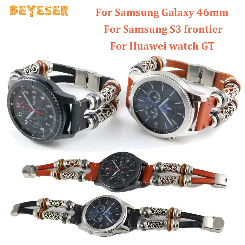 Ремешок кожаный для Samsung galaxy watch 46 мм gear S3 сменный Браслет наручных часов huawei GT 22