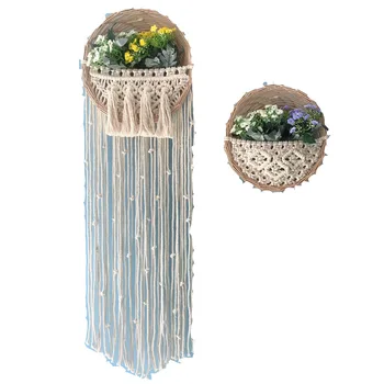 

Northern European style woven tapestry dry flower basket handmade flowerpot hanging basket rope woven wall hanging