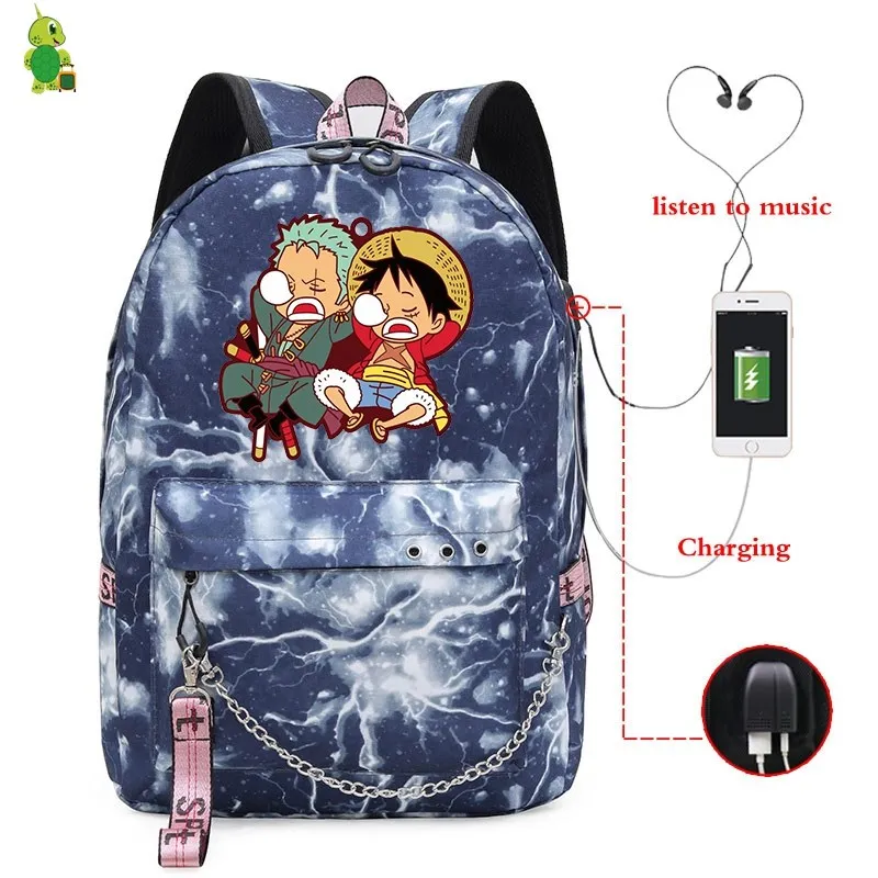 Mochila Аниме one piece Луффи рюкзаки для женщин рюкзак для мужчин Usb зарядка походный рюкзак для ноутбука школьные сумки для девочек-подростков - Цвет: 3