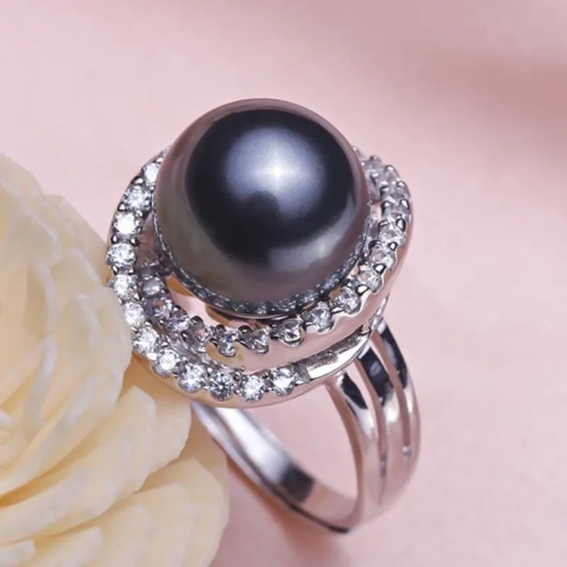

Women Gift word 925 Sterling silver real [bright pearl] Nanyang pearl black pearl ring, S925 silver wedding silver