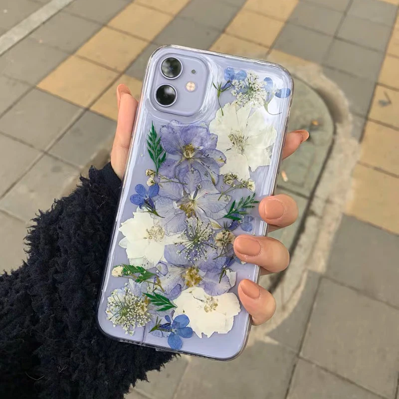 Tfshining настоящий прессованный высушенный чехол с цветами для iphone 11 11pro max X XR Xs max 6 6s 7 8 plus, прозрачный чехол, блестящий девчачий чехол