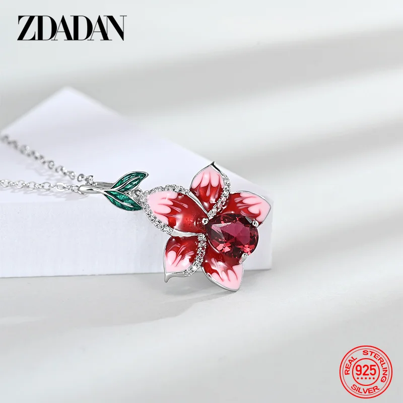 Silver Jewelry Set ZDADAN 925 Sterling Silver Flowers Water Drop Ruby Ring Earrings Necklace Set For Women Wedding Jewelry Gift jewelry set,silver jewelry,silver jewelry set