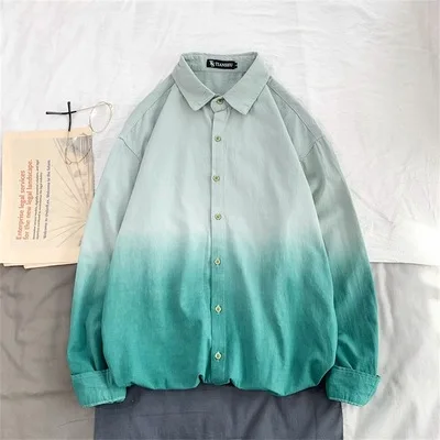 green Мужская весенняя и осенняя Модная брендовая Корейская стильная ulzzang шикарная градиентная цветная рубашка с длинным рукавом, мужская повседневная цветная рубашка - Цвет: green