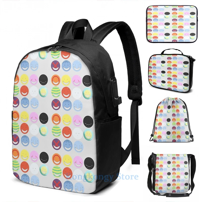 Забавный рюкзак с графическим принтом Koro Sensei Emote Page USB-зарядка мужские школьные