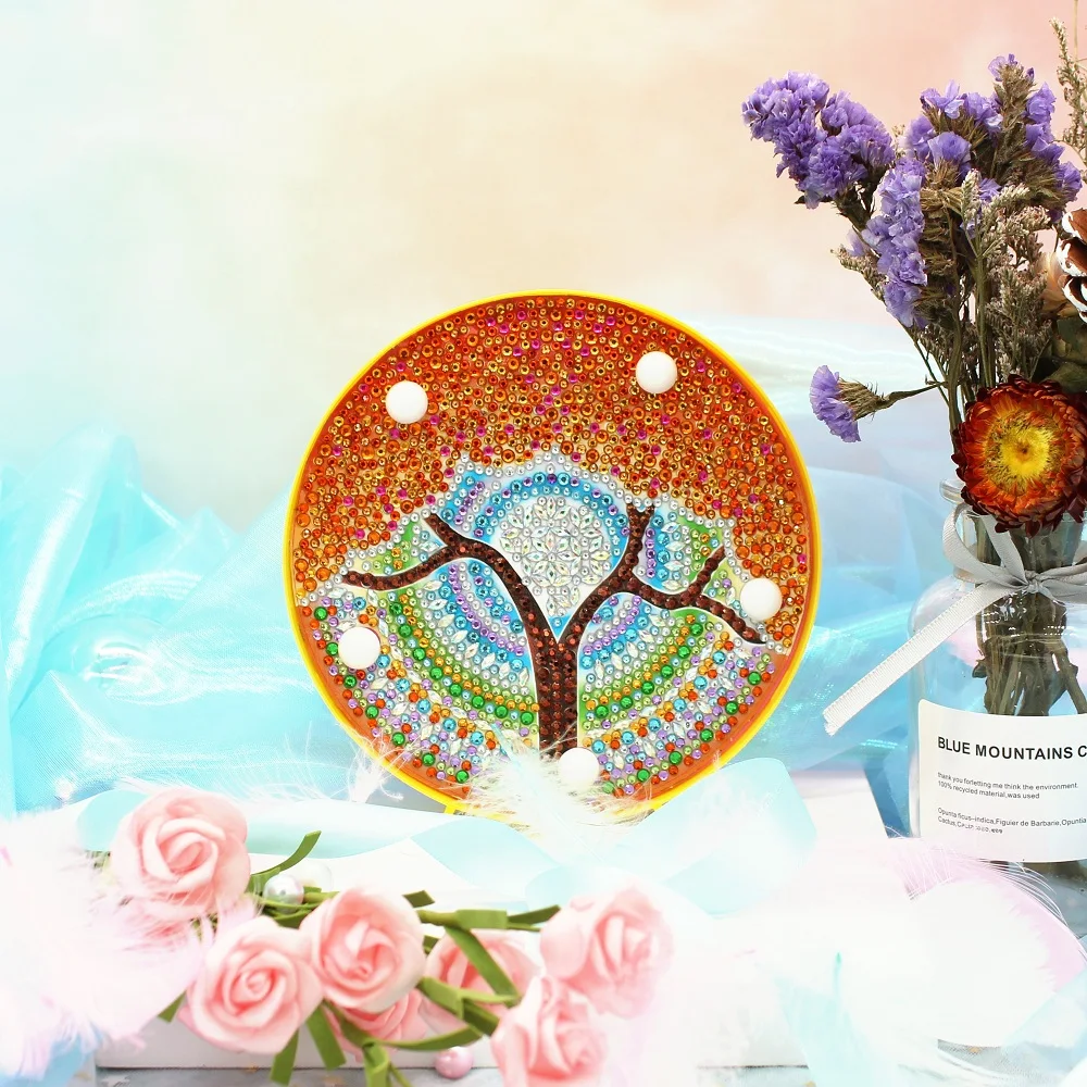 

HeeBenor LED Diamond Lamp Yellow Tree Style DIY Luminous Night Light Home Ornament Mosaic Painting Bedroom Decoration Gifts