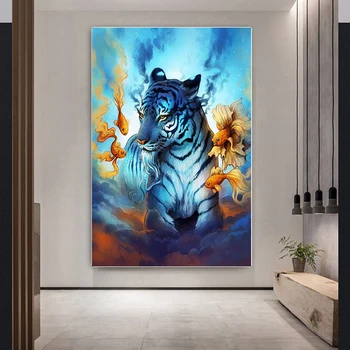 

Abstract Tiger And Fish Painting Distinctive Painting Full Drill Square/Round 5D Diamond Painting Mosaic Needlework Paintings