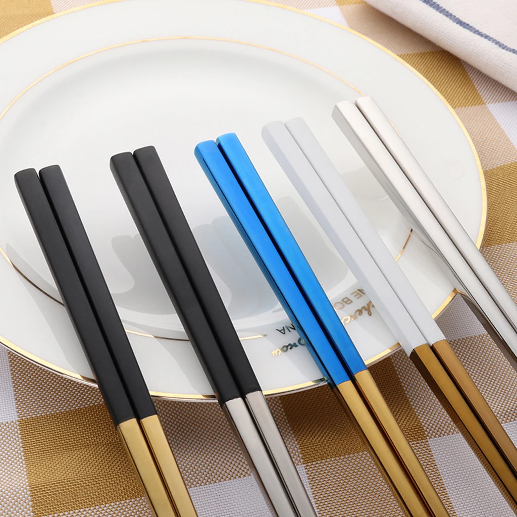 1 пара палочки для еды из нержавеющей стали EcoFriendly квадратная посуда металлические столовые приборы