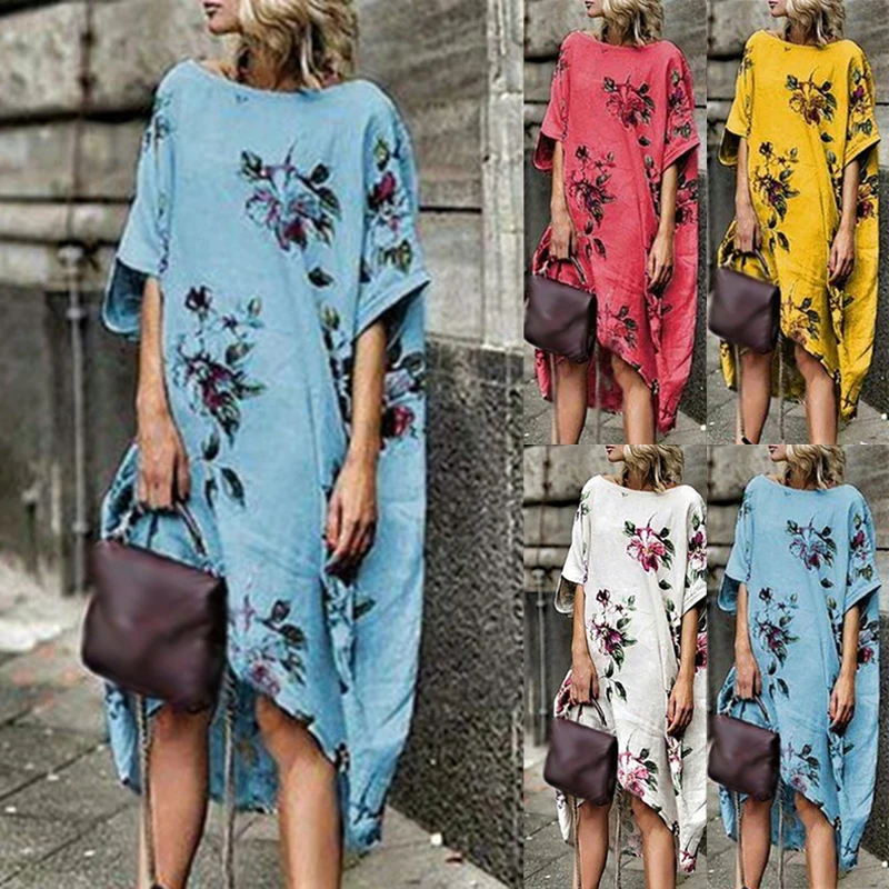 Boho Женский Повседневный кафтан Высокая Низкая платье Цветочные Вечерние Коктейльные пляжные сарафаны