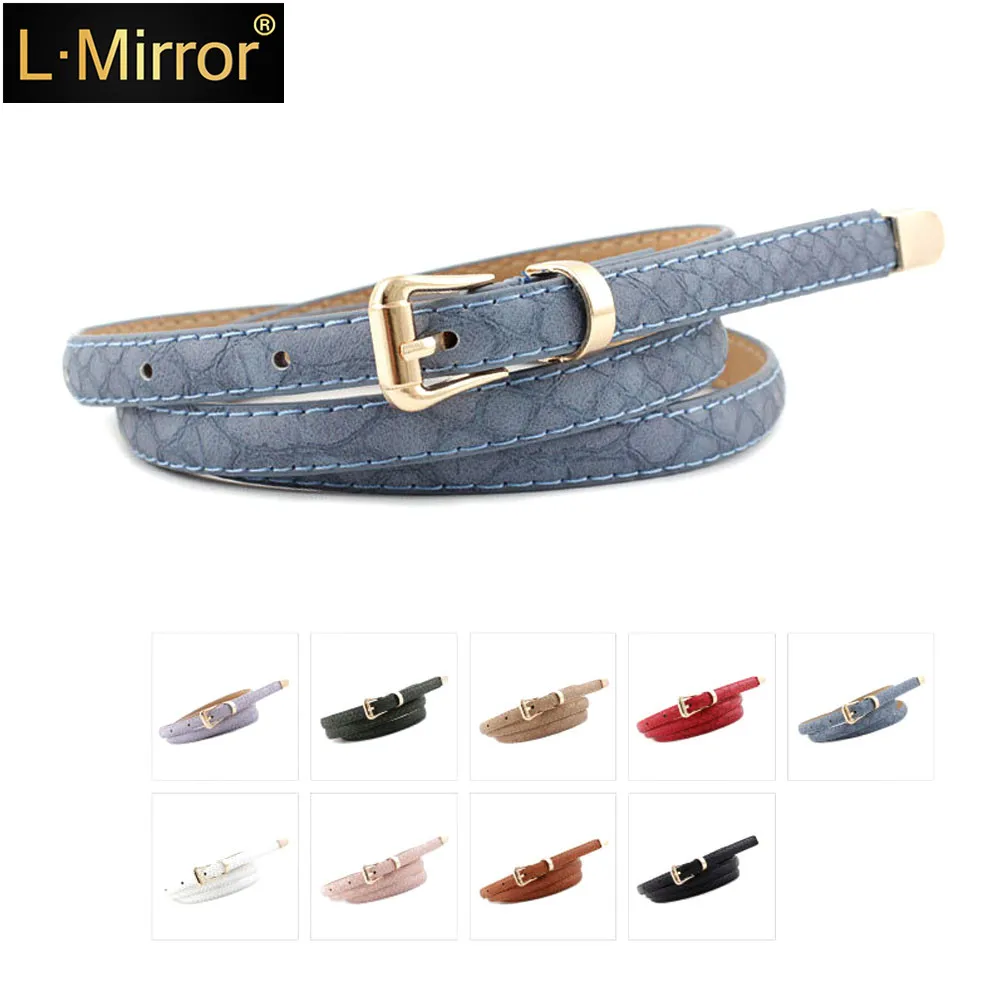 

L.Mirror 1Pcs Women PU Leather Belt 105cm Length with Metal Buckles Snakeskin Style Slim for Jeans