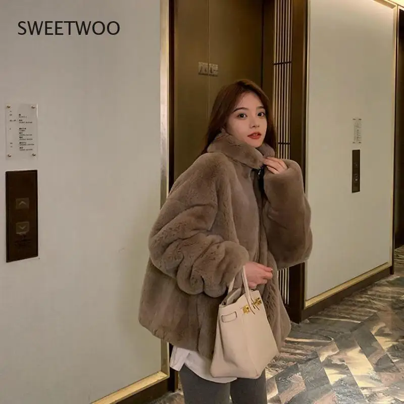 Women Winter Faux Fur Coat Female Stand Collar Jacket Casual Warm Soft Fake Fur Overcoat Manteau Fourrure Femme Outwear