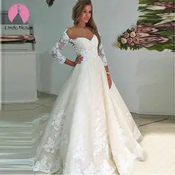 Vestido De Noiva 2019 изготовленное на заказ декольте 3/4 рукава Кружева Линия свадебное платье элегантные кружевные свадебные платья Robe De Mariee