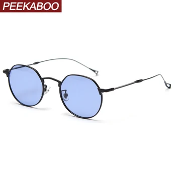

Peekaboo polarized woman sunglasses vintage men thin metal round frame glasses male uv400 retro colors 2021 spring summer style