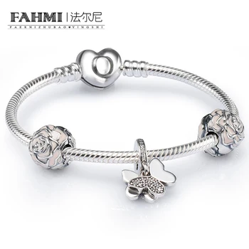 

2020 100% 925 Brand-new 1:1 Charm Elegant Charming Butterfly and Rose Bracelet Set Factory Direct Fit DIY Gift