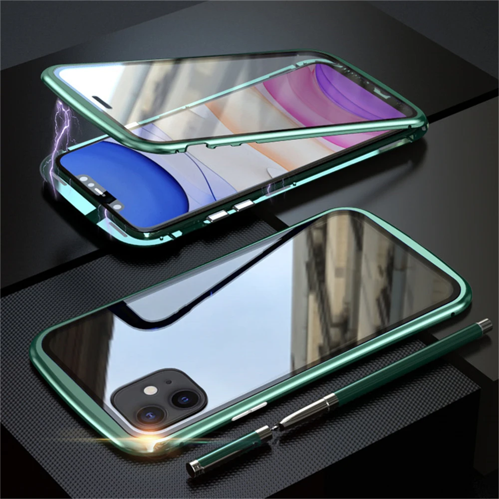 Чехол для телефона для iphone 11 для iphone 11pro для iphone 11Pro Max металлическая рамка двойное закаленное стекло Прозрачный Магнитный Корпус