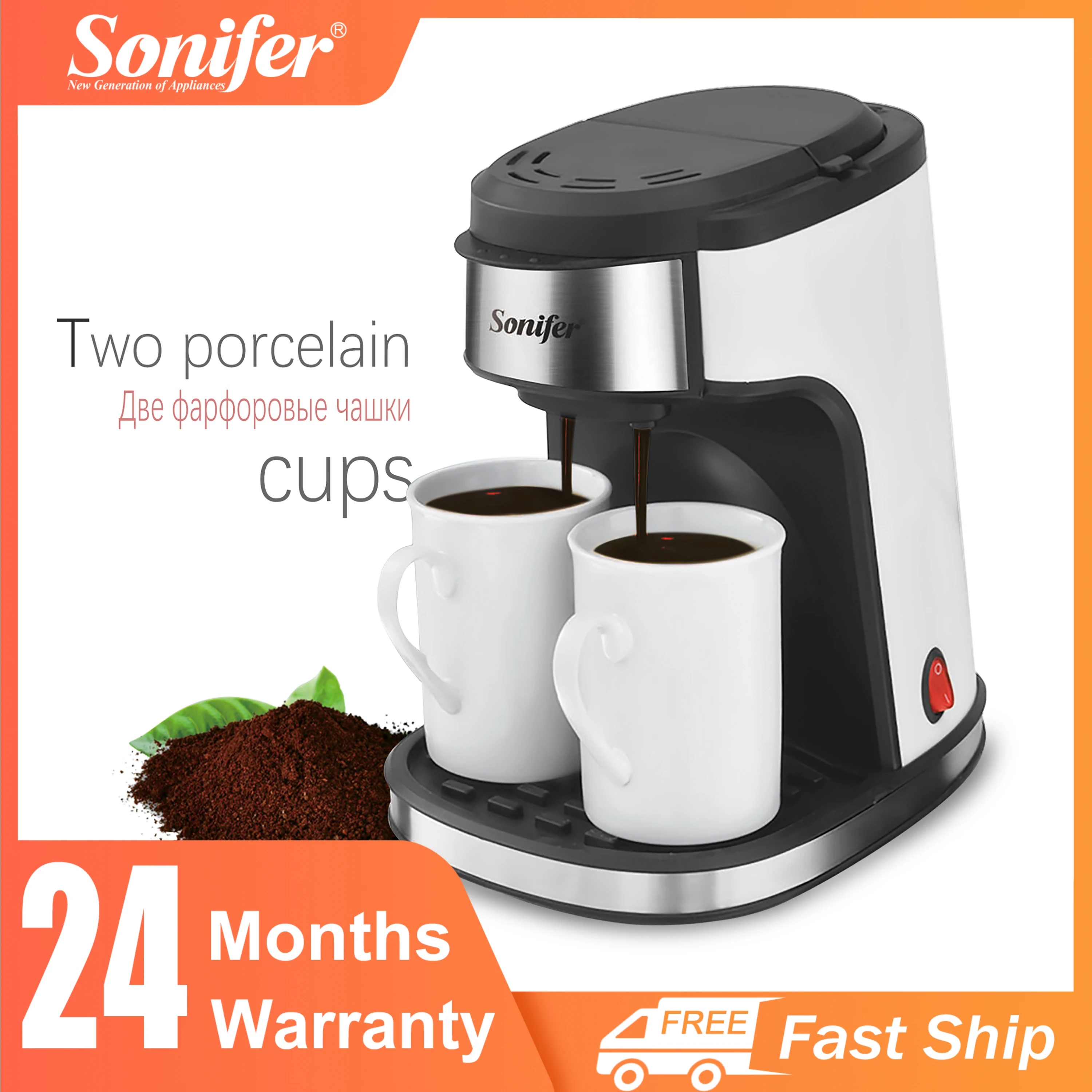Automatic Dual Drip Filter Coffee Machine Tea Espressos Maker with Ceramic Cups