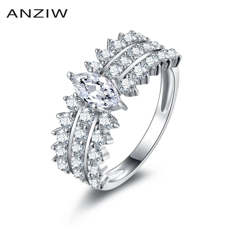 Кольцо женское серебряное в виде маркиза с тремя рядами|engagement wedding ring|wedding ringssona ring