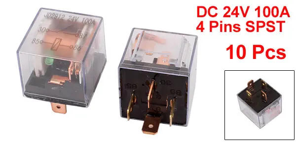 DC 24V 100A 4 штифта SPST прозрачный корпус зеленый светильник Автомобильная сигнализация реле 10 шт