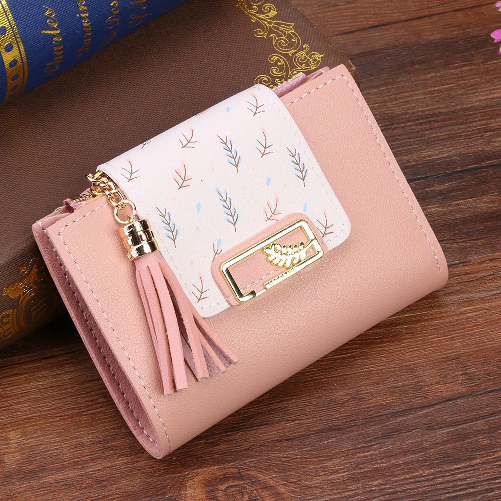 Moderno pantalón corto con borlas, cartera para mujer, de piel sintética, Cartera de mano, bonito tarjetero coreano, monedero pequeño plegable para mujer, Bolsas